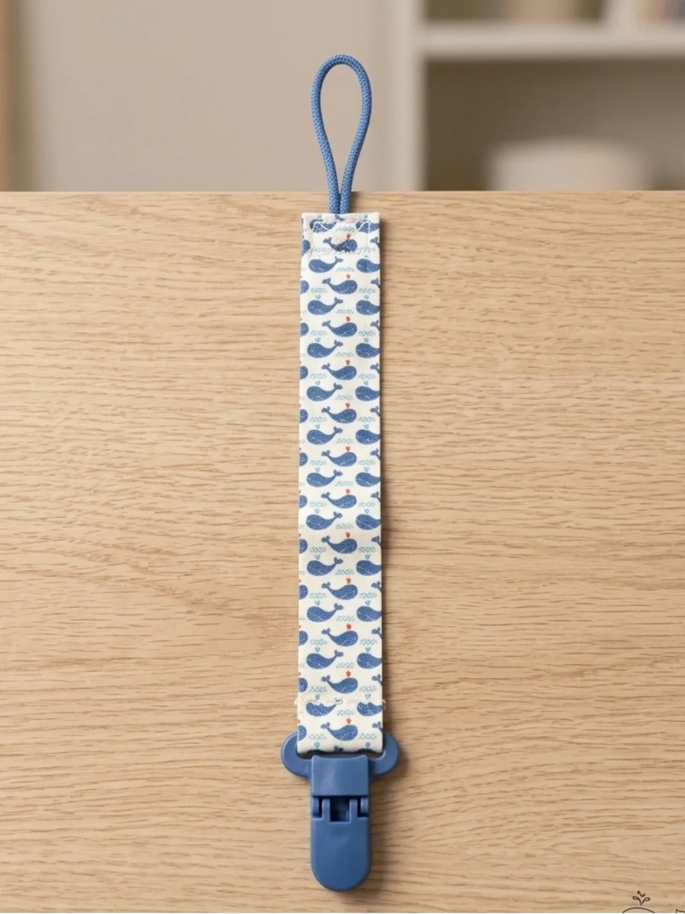Blue Whale Pattern Pacifier Clip Nautical Fabric Binky Holder